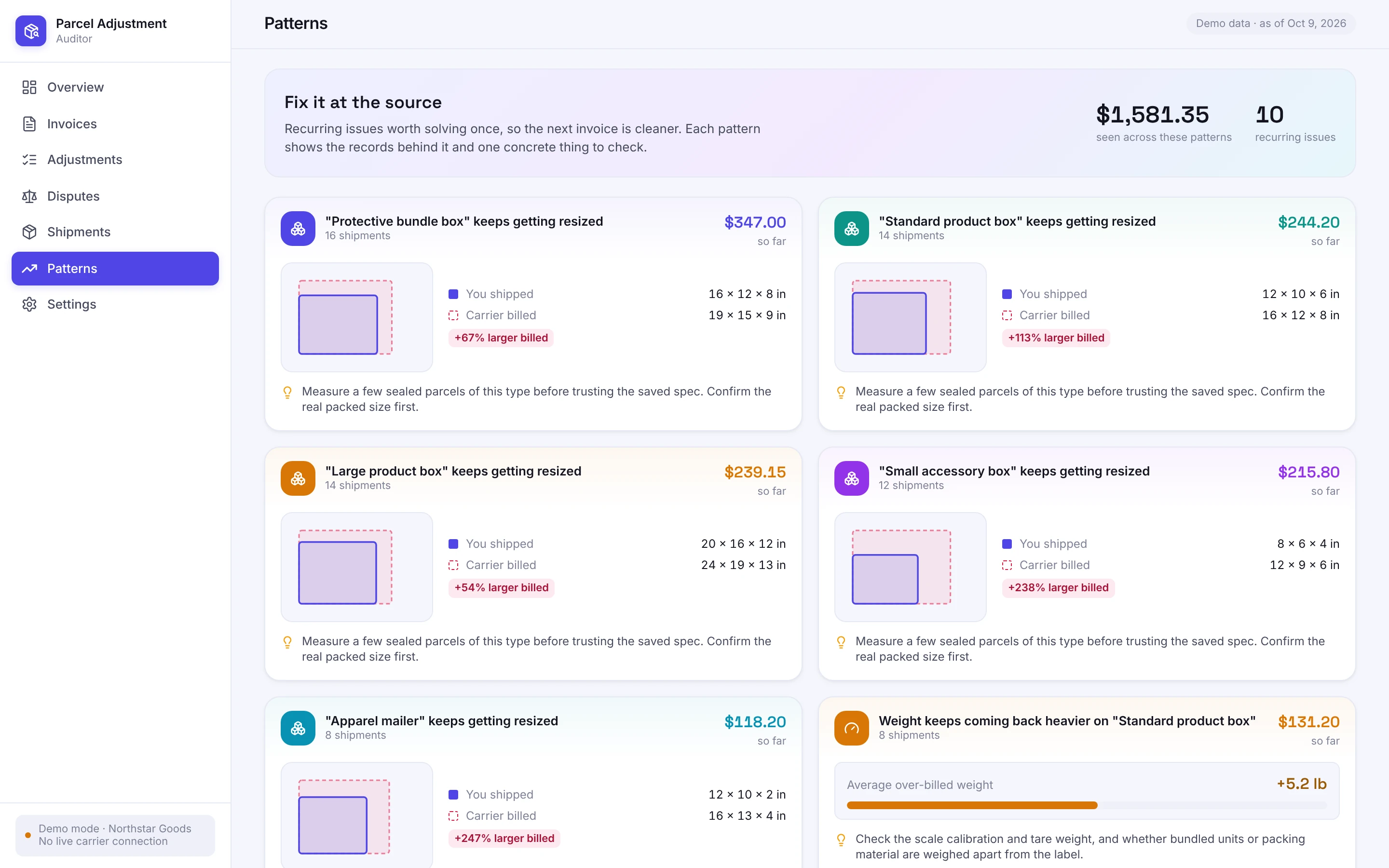 Patterns screen in Parcel Adjustment Auditor